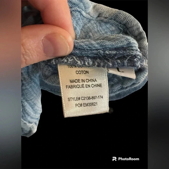 Cloth & Stone Blue patchwork inspired Tank top with button back size large - Picture 4 of 5